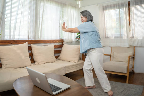 Asian senior older workout